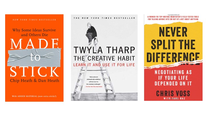 3 Book Covers: Made to Stick, Creative Habit + Never Split the Difference